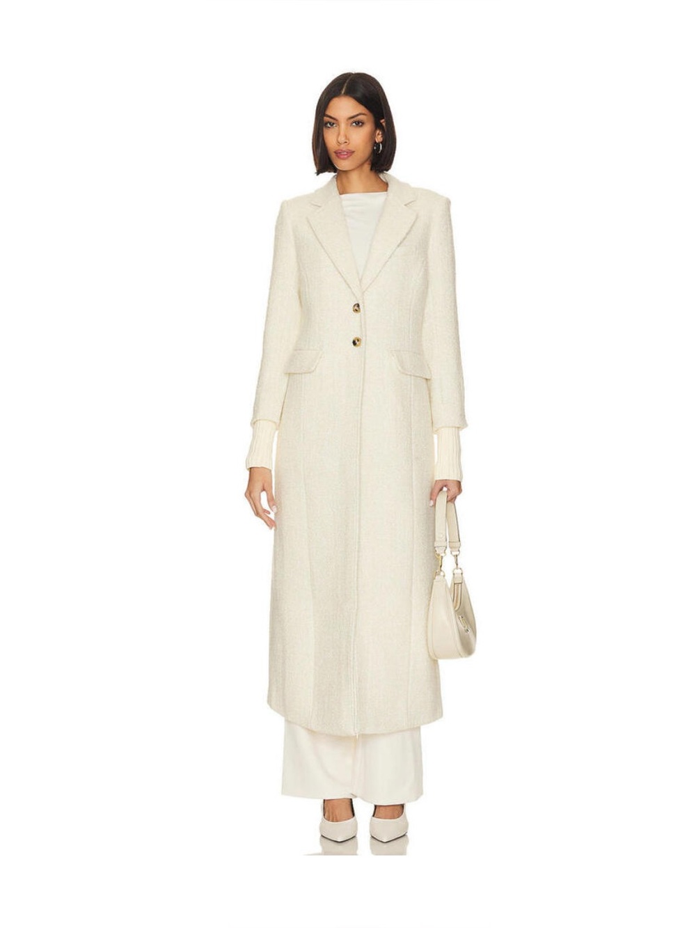 Favorite Daughter The City Long Tweed Coat In White Boucle Size XS